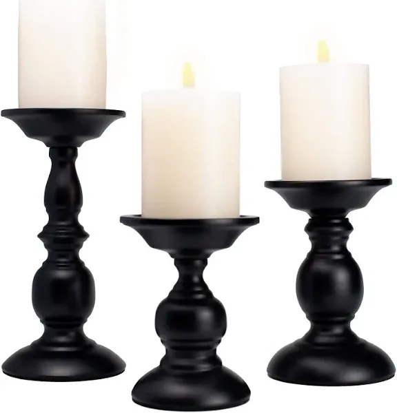 BANOMII Shop Black Pillar Candle Holders Set of 3