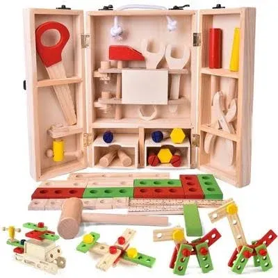 Fun Little Toys Kids Wooden Tool Box Set of 43