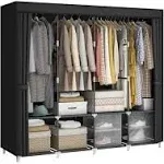 MOGELAFOO 67 inch Large Capacity Portable Closet Wardrobe with Non-Woven Fabric Cover, 4 Hanging Rods, 8 Shelves - Black Clothes Storage Organizer for