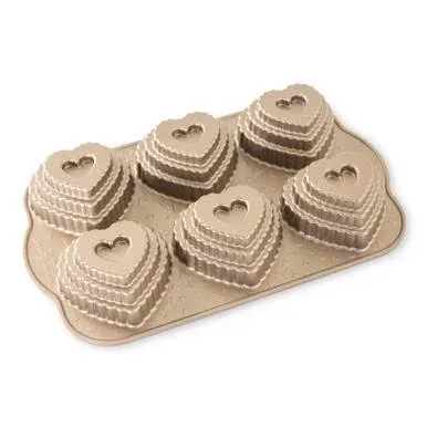 Nordic Ware Cast Bundt Bakeware Tiered Heart Cakelets Toffee, 3-Cup