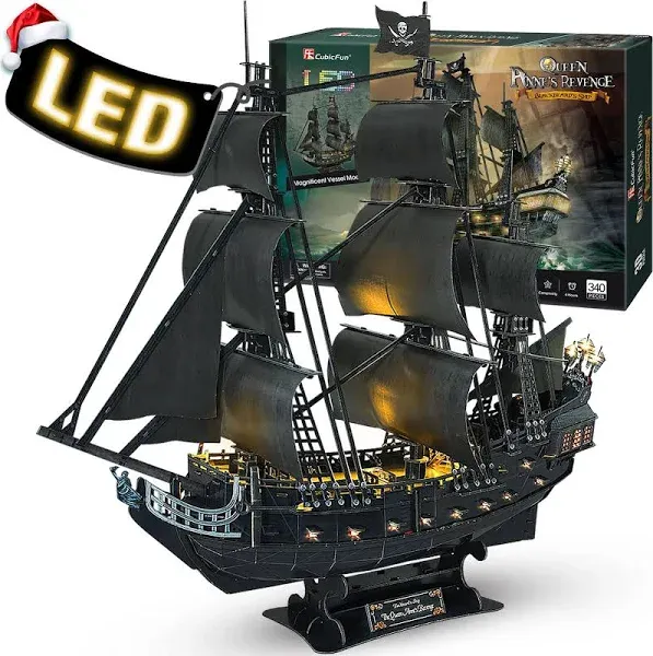 3D Puzzles for Adults Led Pirate Ship Queen Anne&#039;s Revenge Large 27&#039;&#039; Model NEW