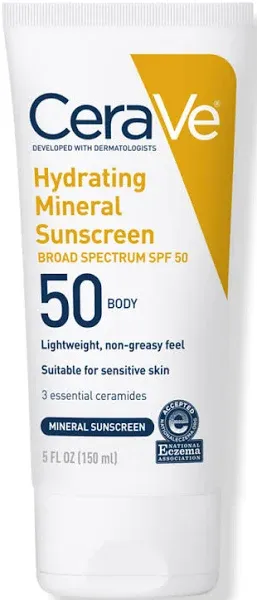 CeraVe Hydrating Mineral Sunscreen SPF 50 For Body 5 oz Exp 1/27