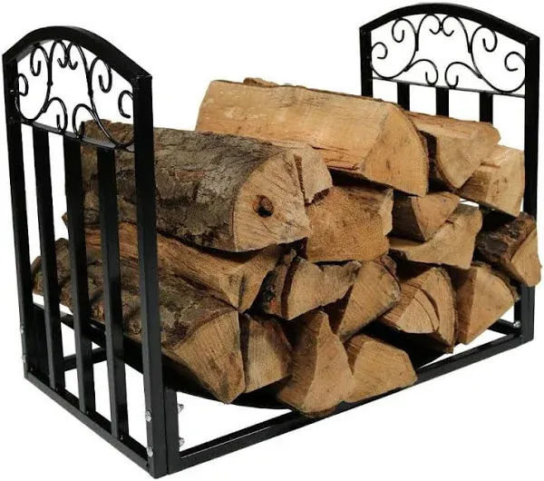 Black Metal Indoor Outdoor 2-Ft Firewood Holder Log Rack