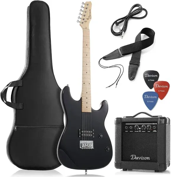 Full Size Electric Guitar with 10-Watt Amp, Black - Right Handed Beginner Kit...