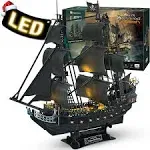 3D Puzzles for Adults - LED Pirate Ship Queen Anne's Revenge - Large 27'' Sailboat Hard Puzzles - Desk Decor House Warming Gifts New Home -