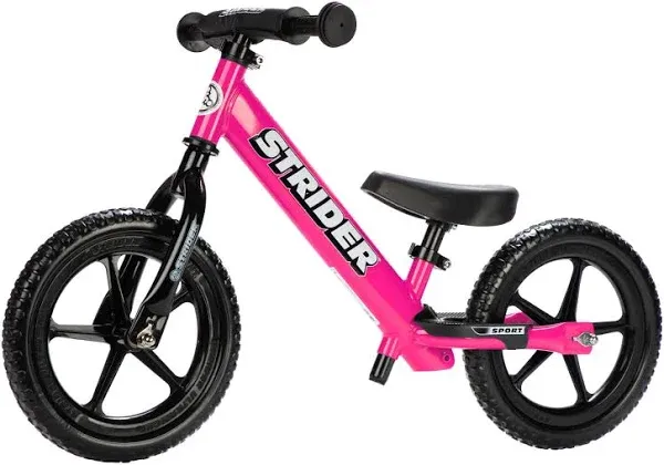 Strider 12” Sport Bike - No Pedal Balance Bicycle for Kids 1 to 4 Years - Includes Safety Pad, Padded Seat, Mini Grips & Flat-Free Tires - Tool-Free Assembly & Adjustments