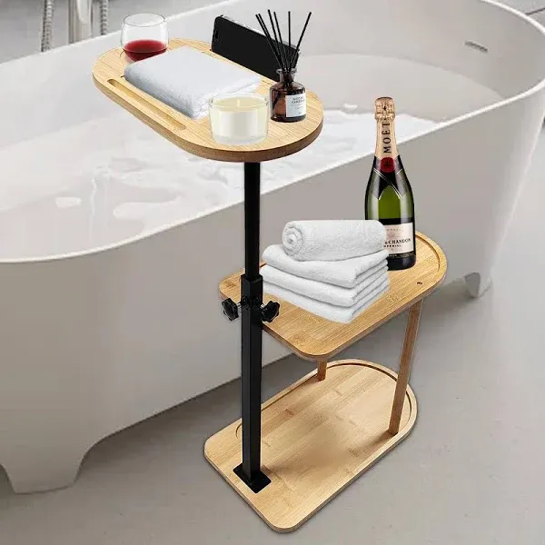 3 Layer Bath Tub Tray Table, Freestanding Bamboo Bath Tray Caddy , Bat