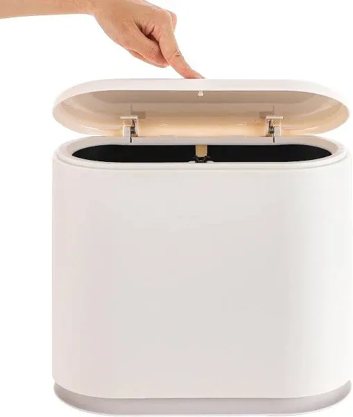 Baosia 12 Liter White Rectangular Plastic Trash Can Wastebasket with Press Type Lid,3.2Gallon Slim Trash Bin,Narrow Trash Can Waste Bins for Bedroom