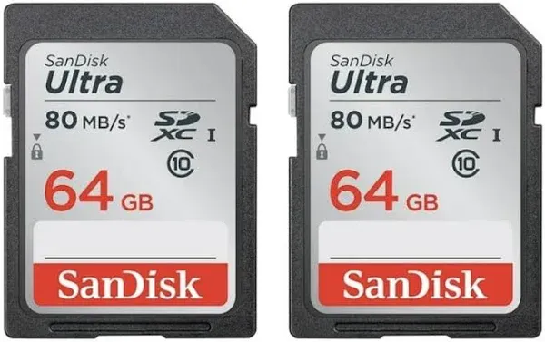 SanDisk Ultra 64GB 2‑pack SDXC UHS-I Class 10 Memory Card