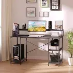 Homcom 55 inch Home Office Computer Desk Study Writing Workstation with Storage Shelves, Elevated Monitor Shelf, CPU Stand - Grey Wood Grain