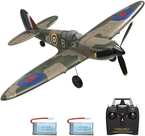 VOLANTEXRC 4-CH Spitfire One Key Remote Control Airplane with Xpilot Stabilization, Gyroscope, 3 Level Control, and Lightweight Design, Camouflage