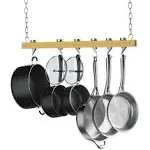 NC-00269 Standard, Single Bar, 36-Inch Ceiling Mounted Wooden Pot Rack, Brown