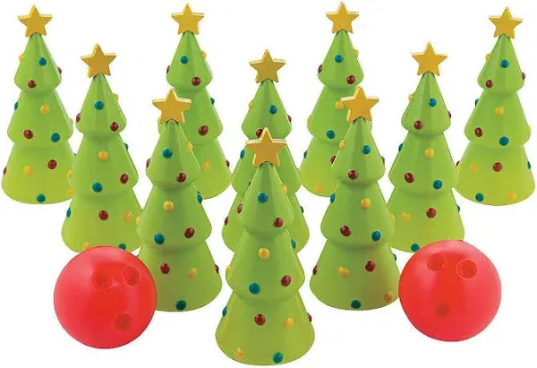 Fun Express Holiday Christmas Bowling Set (Comes with 10 pins and 2 Balls) Christmas Party Games