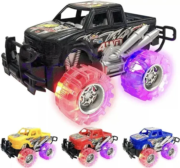  Light Up Monster Trucks for Boys,- 6 Inch Toy Cars for 2 Year Old Boys,- Push 