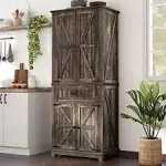 YITAHOME Farmhouse Kitchen Pantry Cabinet 64.5" Tall Storage Cabinet with 2 Drawers & Adjustable Shelves