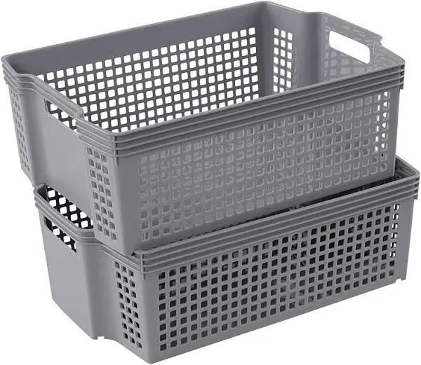 Plastic Stacking Storage Baskets, Stacking Plastic Tray Baskets, 2-Pack