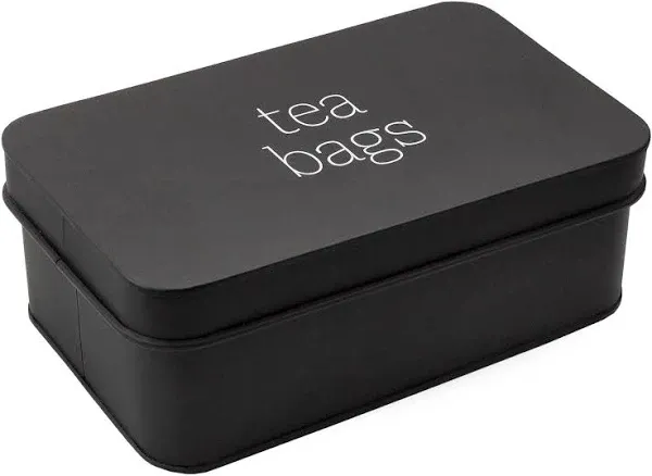 AuldHome Enamelware Tea Bag Box (Black), Classic Sleek Style Tea Storage Tin