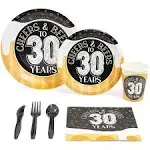 168-Piece Cheers and Beers to 30 Years Party Decorations, 30th Birthday Plates, Napkins, Cups, Cutlery Set (Serves 24)