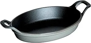 Staub Cast Iron 5.5-inch x 3.8-inch Mini Oval Gratin Baking Dish - Graphite Grey, Made in France