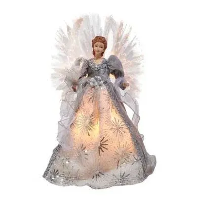 Kurt Adler 16" Fiber Optic White, Silver, and Gray Angel Tree Topper