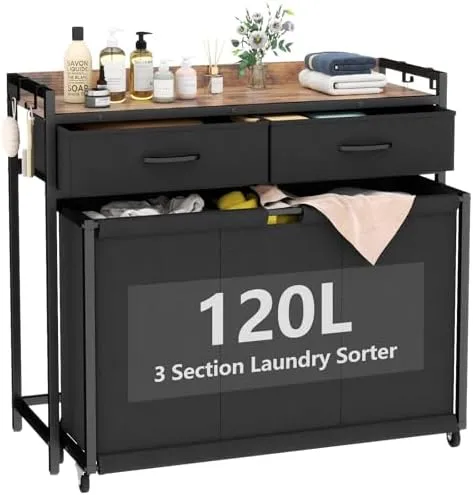 Laundry Sorter, Rolling Laundry Hamper with 3 Section Pull-Out Bags, Laundry ...