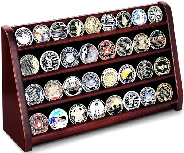 E- Coin 4 Row Military Challenge Coin Display Stand Veteran Coin Holder Rack Display Gifts