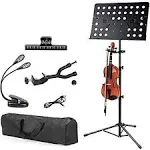 Klvied Sheet Music Stand with Violin Hanger, Folding Music Stand, Portable fortable Music Stand for Sheet Music, Violin Music Stand with Travel Case