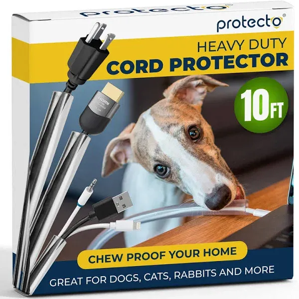 PROTECTO Heavy Duty Cord Protectors from Pets No Chew Solution, 10ft Easy to Use Dog & Cat Cord Protector, Clear & Odorless Critter Cord Covers for Pets, Power Audio & Video Wire Protector Tubing