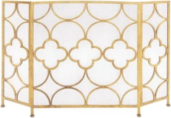 Benzara Space Efficient 3 Panel Metal Fireplace Screen, Gold