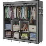 Accstore Portable Wardrobe Clothing Wardrobe Shelves Clothes Storage Organiser with 4 Hanging Rail,Grey