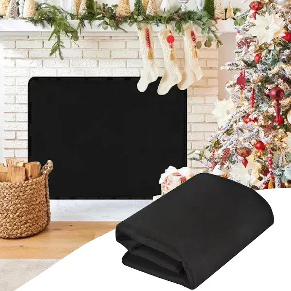 Magnetic Fireplace Cover for Inside Fireplace Stops Heat Loss, Fireplace Blanket Draft Stopper for Winter & Summer, Hot & Cold Air Blocker, 45”W X 34”H Insulated Fireplace Draft Cover- Wood Pile