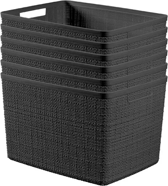 Curver Jute Large Decorative Plastic Organization and Storage Baskets Pack of 4