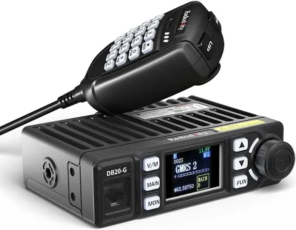 Radioddity DB20-G GMRS Mobile | 20W | 500 Channels | UHF VHF Scanner | Sync | Repeater Capable