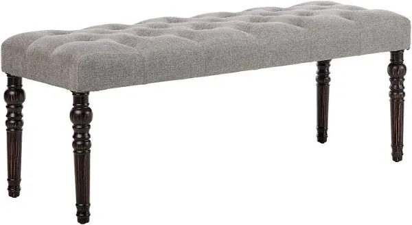 Roundhill Furniture Leviton Fabric Tufted Turned Leg Dining Bench