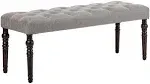 Roundhill Furniture Leviton Fabric Tufted Turned Leg Dining Bench Gray