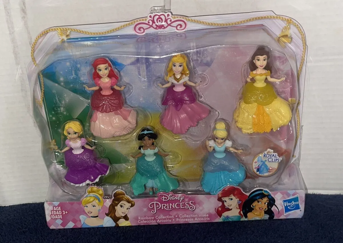 Disney Princess Royal Clips Rainbow Collection Six Princess Dolls And Dresses