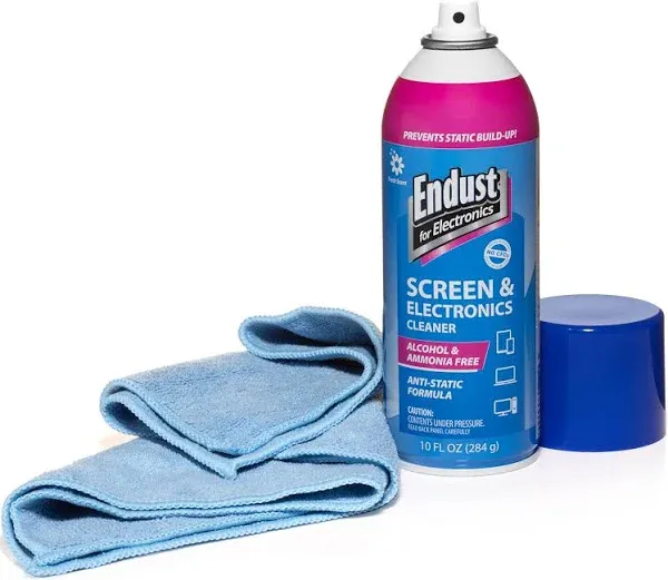 Endust for Electronics; Anti-Static Screen & Electronics Multi-Surface Foaming Cleaning Spray with Extra Large Microfiber Towel; 10 oz. Aerosol + 16"x16" Towel (096010PT)