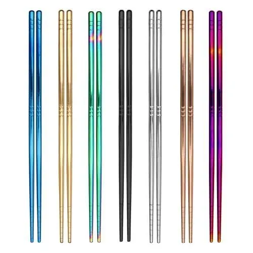 ESSBES 7 Pairs Metal Chopsticks 7 Colors Reusable Stainless Steel Chopsticks