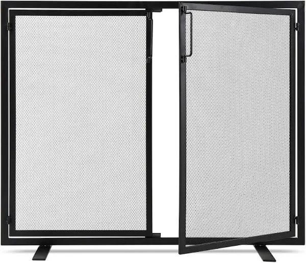 38.5x31in 2-Door Fireplace Screen, Handcrafted Wrought Iron Decorative Mesh