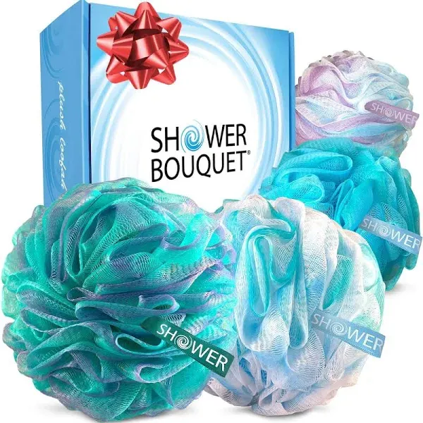 Shower Bouquet Loofah Bath-Sponge Swirl-Set-XL-75g Extra-Large Mesh Pouf Luffa Loofa Loufa Puff Scrubber