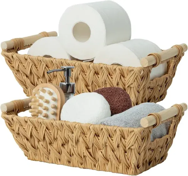 2-Pack Wicker Storage Baskets Trapezoid with Handles for Organizing Decorative