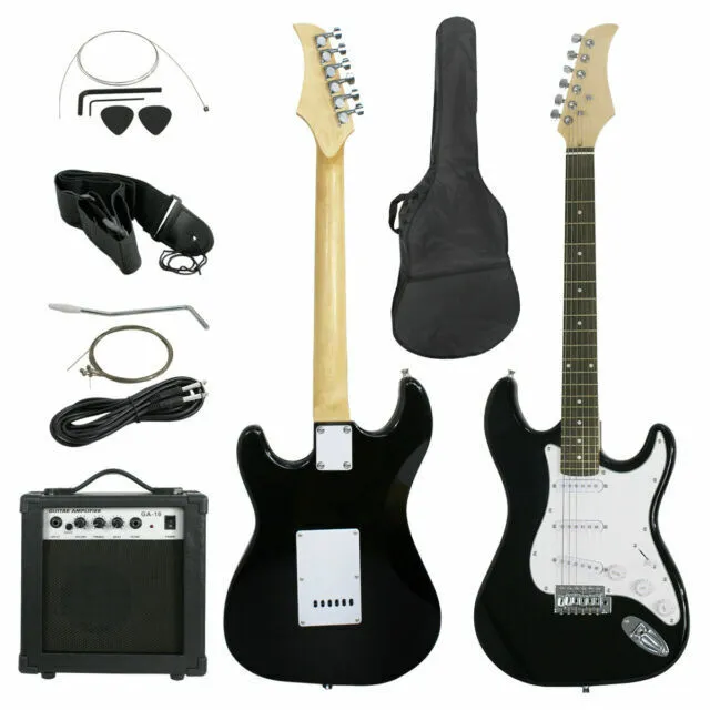 Davison Guitars Full Size Electric Guitar with 10-Watt Amp, Black - Right Handed Beginner Kit with Gig Bag and Accessories