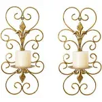 JUCONSIN Set of 2 Wall Sconces Candle Holders Metal Wall Decoration Hanging Wall Mounted Candle Sconces for Home Decor Bedroom Dining Room, Gold