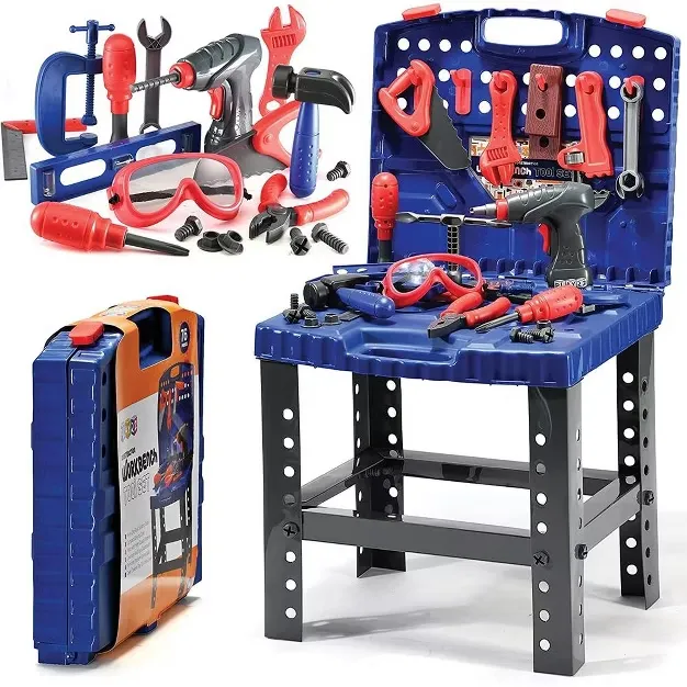 76 Pcs Kids Tool Bench Set, Foldable Toddler Tool Set with Electronic Play Drill, STEM Educational Toy Pretend Play Construction Work Shop - Play22usa