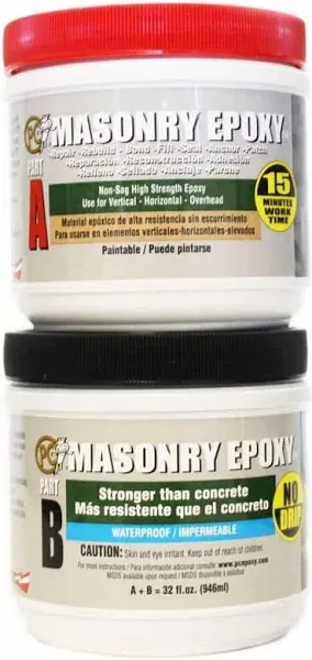 PC Products PC-Masonry Epoxy Adhesive Paste, Two-Part Repair, 32 oz in Two Jars, Gray 73209