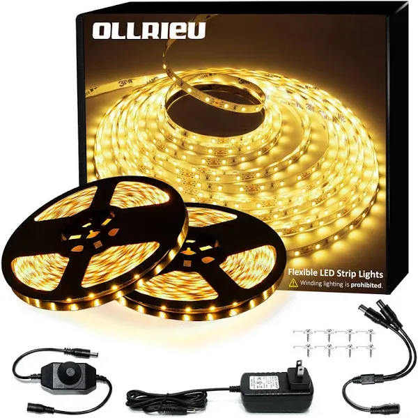 ollrieu White Led Strip Lights Dimmable Bright White Strip Lighting 1200 Leds 2835 Flexible Ribbon Light