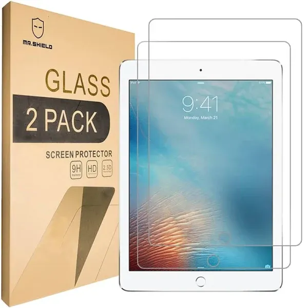 Mr.Shield [2-PACK] Designed For iPad Pro (12.9" Inch) [2015-2017 Version] [Tempered Glass] Screen Protector [0.3mm Ultra Thin 9H Hardness 2.5D Round Edge] with Lifetime Replacement