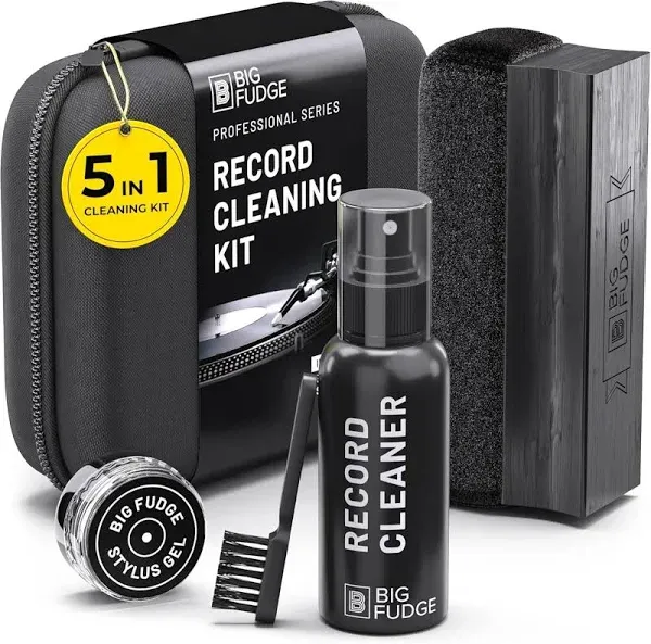 Big Fudge Professional Series Vinyl Record Cleaning Kit - 5-in-1- Includes Velvet Vinyl Cleaner Brush, Cleaning Fluid, Stylus Gel, Brush for Velvet, Padded