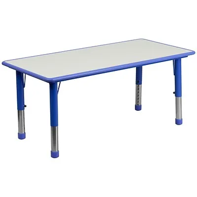 Flash Furniture Wren Adjustable Classroom Activity Table for School and Home, Rectangular Plastic Activity Table for Kids, 23.625" W x 47.25" L, Gray/Blue