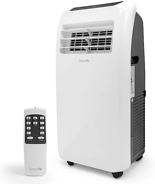 SereneLife Portable Air Conditioner, 14,000 BTU, Built-in Dehumidifier & Fan - White